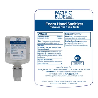 Pacific Blue Ultra Foaming Hand Sanitizer Refills, 33.8 Oz., 4/Carton (43335)