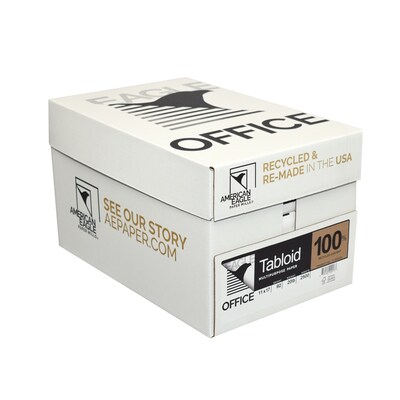 American Eagle Office 100% Recycled 11 x 17 Multipurpose Paper, 20 lbs., 92 Brightness, White, 500/Ream, 5 Reams/Carton