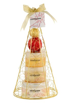 Freida and Joe Candy Cane Bath & Body Gift Set in Gold Tree Iron Caddie (FJ-80)