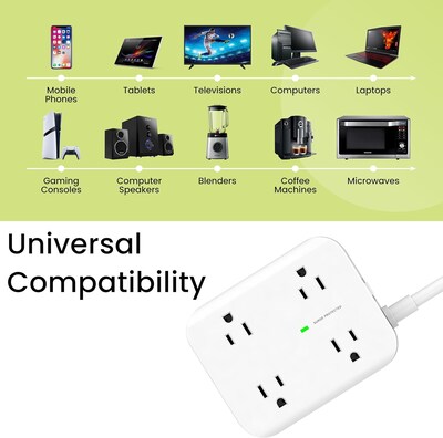 Power by GoGreen 8-Outlet 4-USB Port Surge Protector, 3', 900 Joules, White (GG-833A1C)