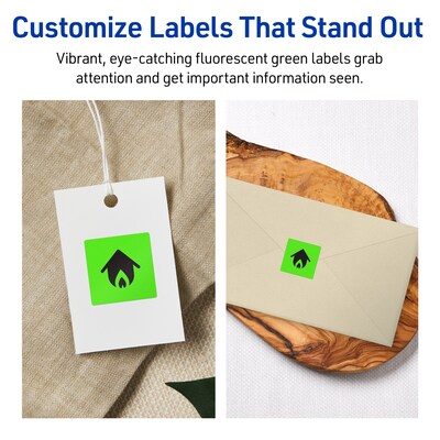 Avery Laser/Inkjet Multipurpose Square Labels, 1.5" x 1.5", Neon Green, 800/Pack (94106)