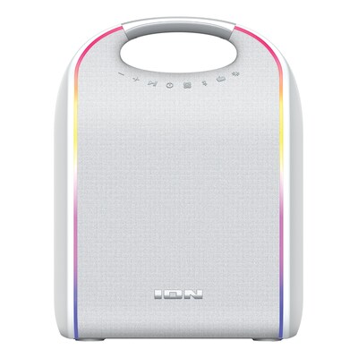 ION Stereo Glow Tone Wireless Bluetooth Portable Speaker with 8-In. Woofer & Lights, Water Resistant, White (GLOWTONEXUS)