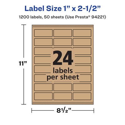 Avery Laser/Inkjet Multipurpose Labels, 2.5" x ", Kraft Brown, 1200/Box (94221)