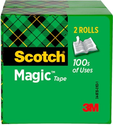 Scotch Magic Invisible Clear Tape Refill, 0.5 x 72 yds., 3 Core, Clear, 2 Rolls/Pack (810-2P12-72)