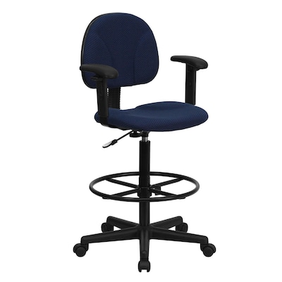 Flash Furniture Ergonomic Fabric Drafting Stool, Adjustable Arms, Navy Blue (BT659NVYARMS)