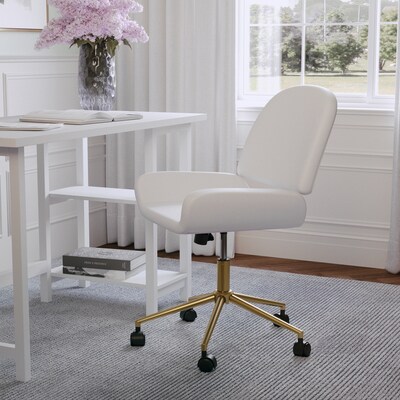 Martha Stewart Tyla Armless Faux Leather Swivel Executive Chair, White/Polished Brass (CH2209215WHGLD)