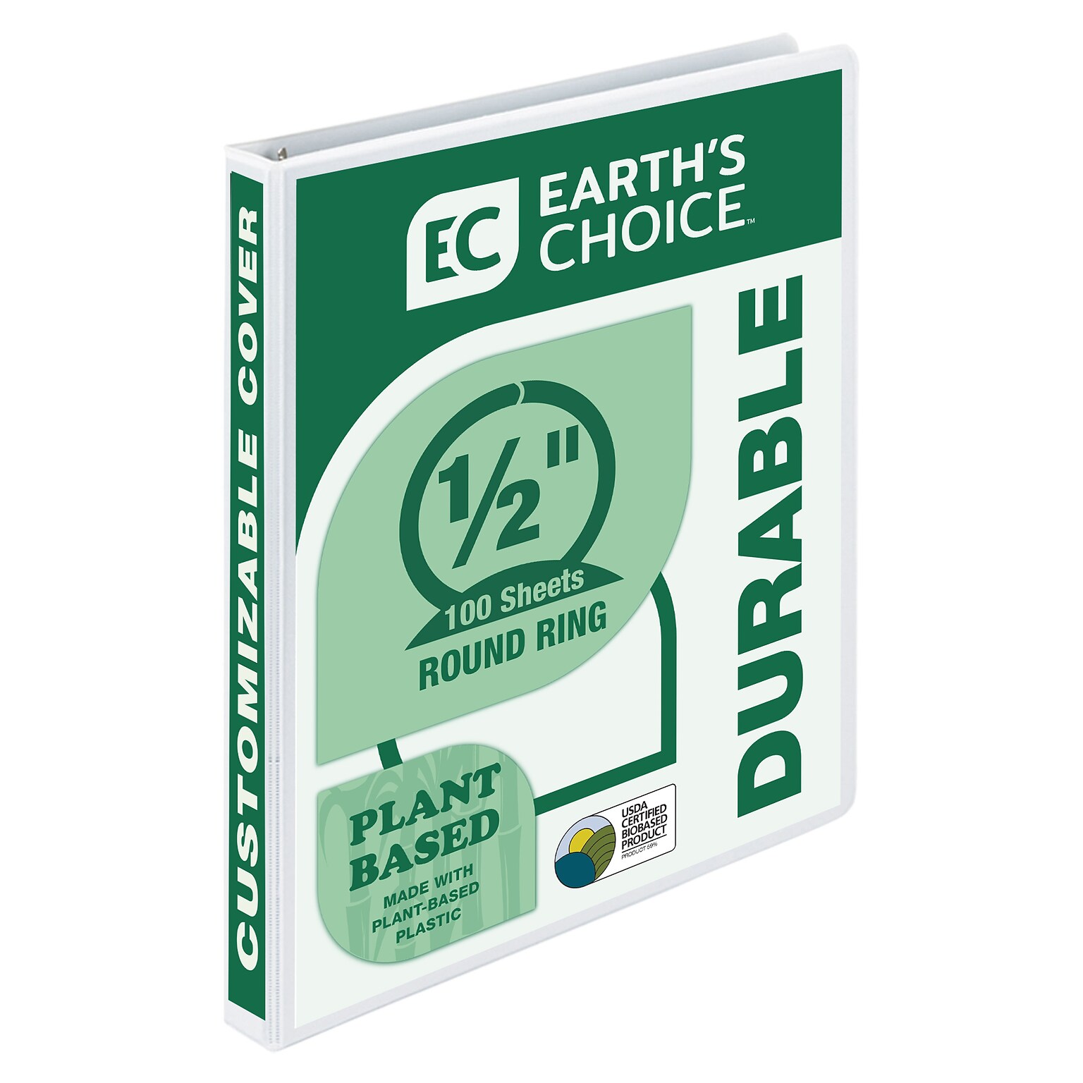 Samsill Earths Choice Plant-Based  Durable 1/2 View Binder, 3-Ring , Made in USA, White (18917)