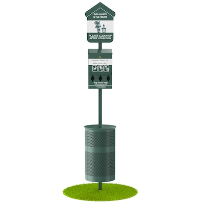 Furloo Steel Outdoor Pet Waste Station Kit with Roll Bag Dispenser, 11.5 Gallon, Green (FLO1R-S-G)