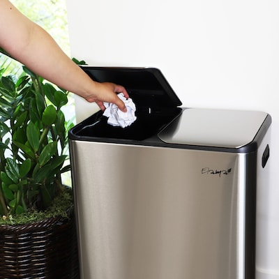 Elama Stainless Steel Indoor 2 Section Trash Can with Slow Close Lid, 8 Gallon, Silver (938122034M)