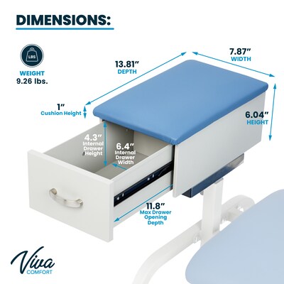 Viva Comfort Adjustable Bariatric Phlebotomy Blood Drawing Chair, 500 lbs. Capacity, Blue (ADI997-01D-BLU-MK)