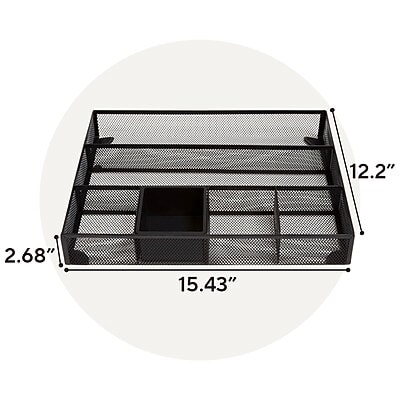 TRU RED Mesh Drawer Organizer, 6-Compartment, Matte Black – Desk & Drawer Storage for Office Supplies