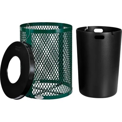 Global Industrial Outdoor Diamond Steel Trash Can w/ Flat Lid, 36 Gallon, Green (261924GN)