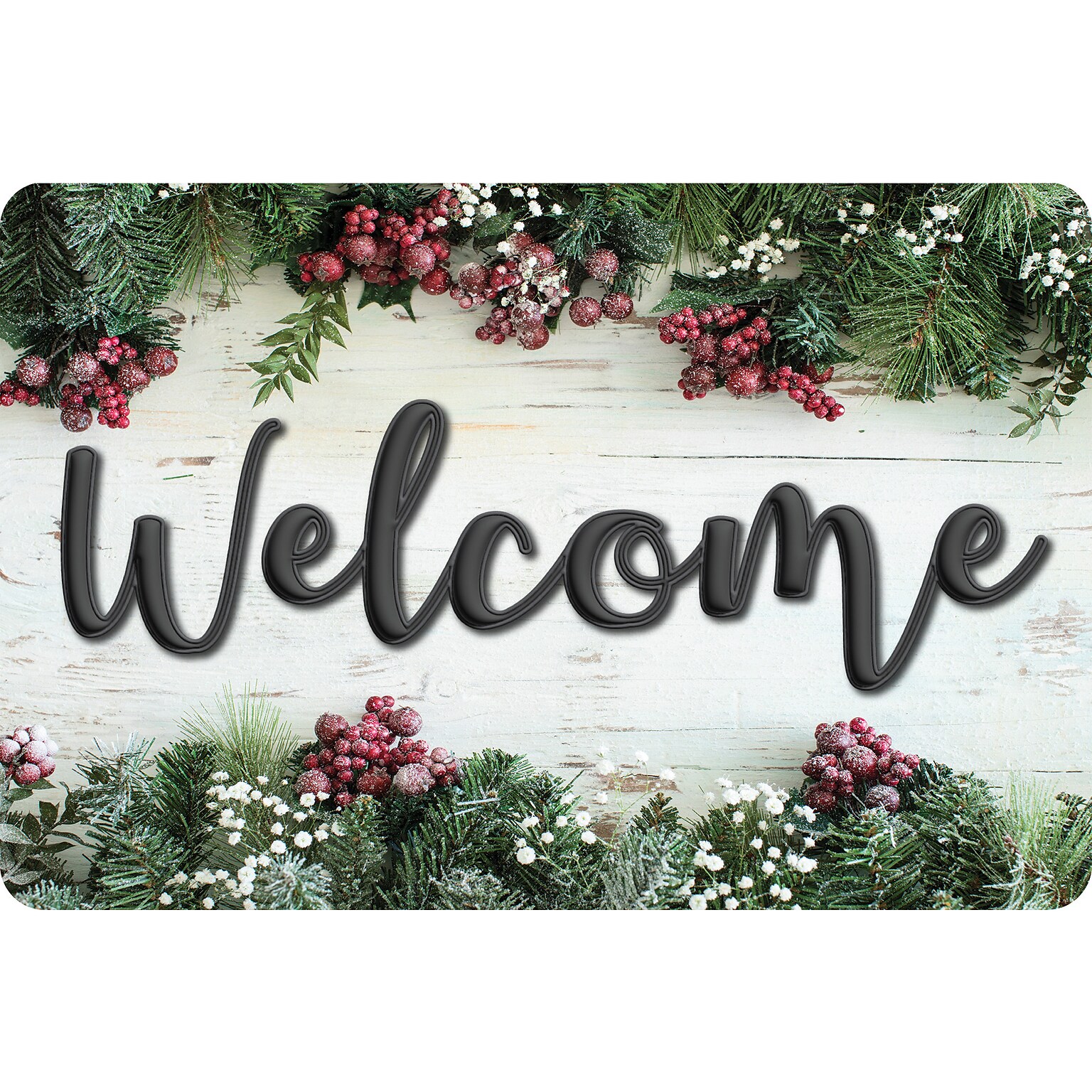 Ashley Productions The Original Fun Mat, Welcome Mat, 15.5 x 23.5, Winter Garland Berries Welcome (ASH91576)