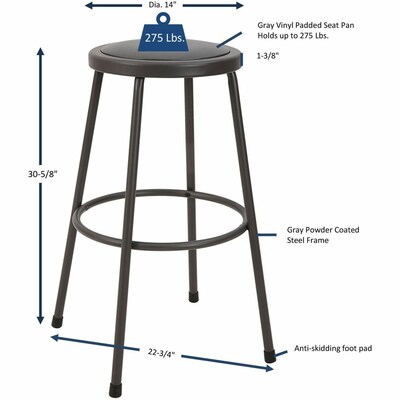Lorell Industrial Metal/Vinyl 30" Shop Stool without Back, Light Gray (LLR83083)