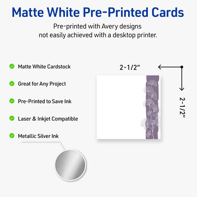 Avery Floral Design Matte Blank Card, White, 90/Pack (S00-F4X)