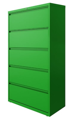 Hirsh HL10000 Series 5-Drawer Lateral File Cabinet, Locking, Letter/Legal, Screaming Green, 36" (24259)
