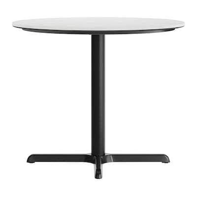 Flash Furniture Acadia 36" Round Wooden Dining Table with X-Base, White Faux Marble/Black Base (STRD36WMAT3030)
