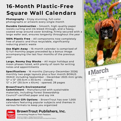 2026 BrownTrout Boxer Puppies 12" x 12" Monthly Wall Calendar (9798330702626)