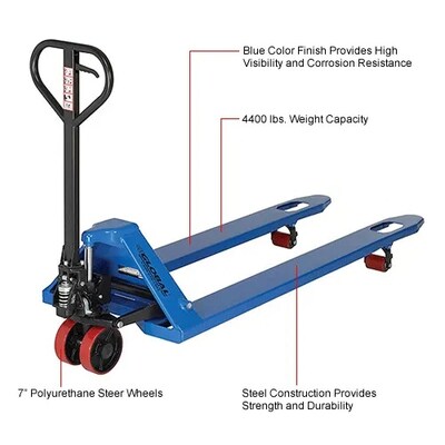 Global Industrial Premium Extra-Long Fork Manual Pallet Jack, 4400 lb. Capacity, 27"W x 78"L Forks (988943)