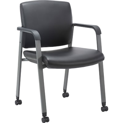 Lorell Healthcare Upholstery Vinyl Guest Chair with Casters, Black (LLR30951)