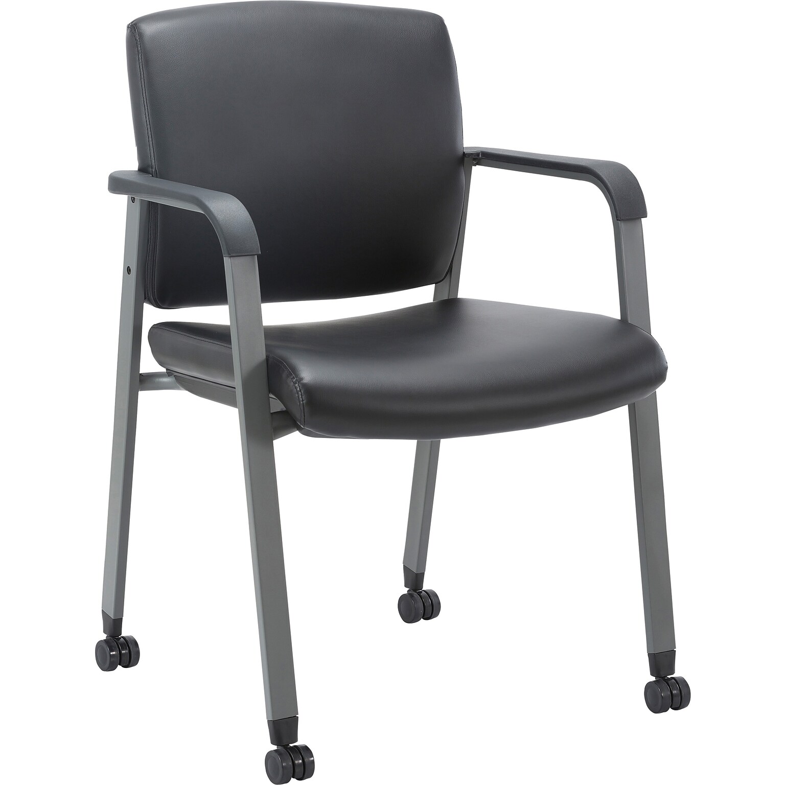 Lorell Healthcare Upholstery Vinyl Guest Chair with Casters, Black (LLR30951)
