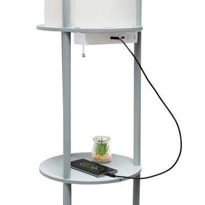 Simple Designs Etagere Organizer Storage 62.5" Floor Lamp with 2 USB Charging Ports and 1 Charging Outlet, Gray (LF2010-GRY)