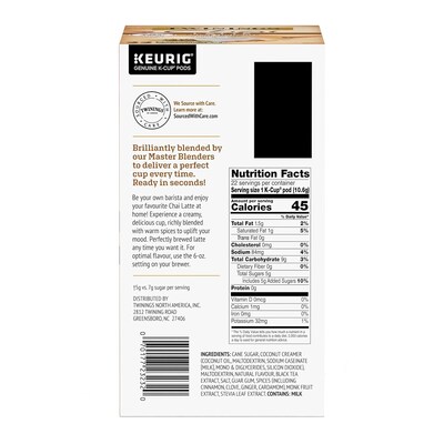 Twinings Chai Latte Black Tea, Keurig® K-Cup® Pods, 22/Box (TNA78919)