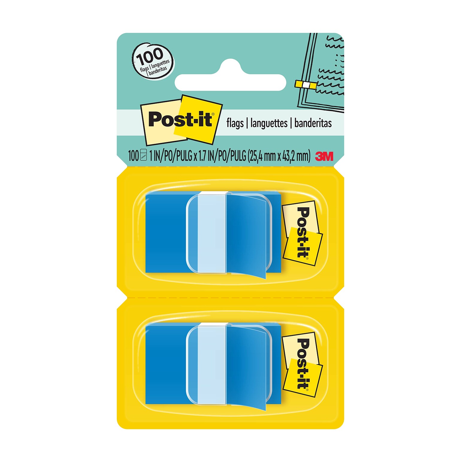 Post-it® Flags, 1 Wide, Light Blue, 100 Flags/Pack (680-BB2)