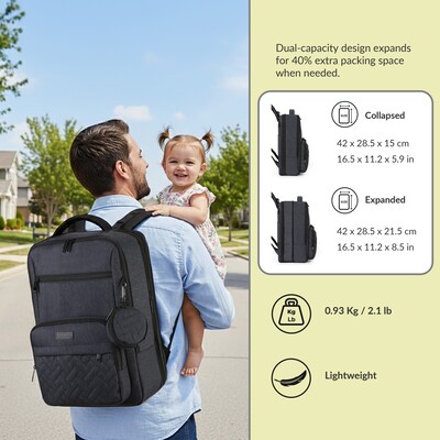 DUKAP Mom Pro Expandable Diaper Backpack, Medium, Black (BDKMOM17BLK)