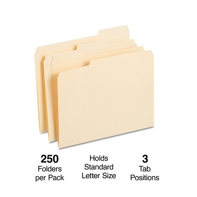 Staples® Reinforced File Folders, 1/3 Cut Tab, Letter Size, Manila, 250/Box (TR502677)