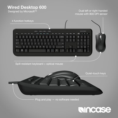 Incase Wired Desktop 600 Designed by Microsoft Keyboard and Optical Mouse Combo, Black (APB-00001)