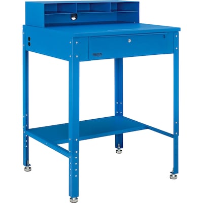 Global Industrial 34-1/2W x 30D Flat Surfaced Shop Desk with Pigeonhole Riser, Blue (319355)