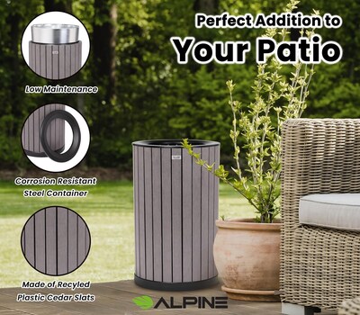 Alpine Industries Steel Outdoor Trash Can with Open Lid, 32 Gallon, Gray (ALP4400-01-GRY)