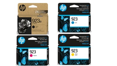 HP 923e Black High Yield and Cyan/Magenta/Yellow Standard Yield Ink Cartridge, 4/Pack