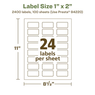 Avery EcoFriendly Laser/Inkjet Rectangle Multipurpose Labels, 1" x 2", White, 2400/Box (94220)