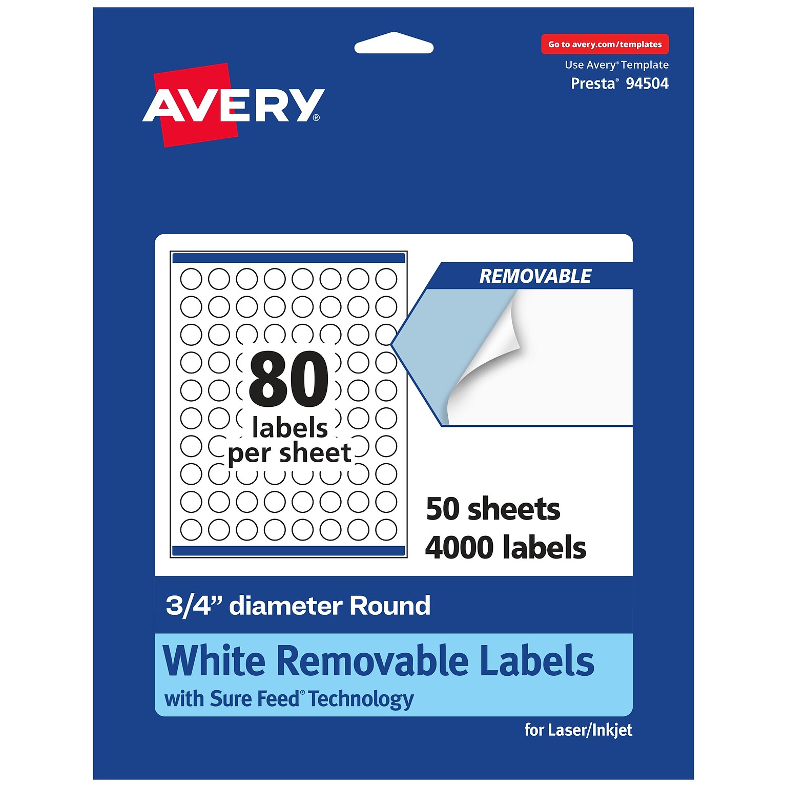 Avery Laser/Inkjet Round Multipurpose Labels, 0.75 Dia., 4,000 Labels/Box  (94504)