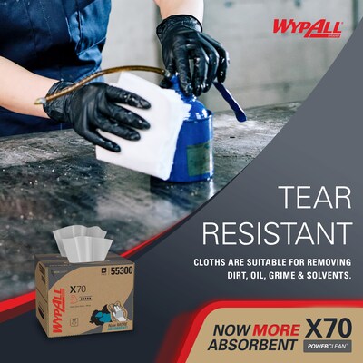 WypAll PowerClean X70 Cloths, 11.1" x 16.8", White, 192 Sheets/Box (55300)