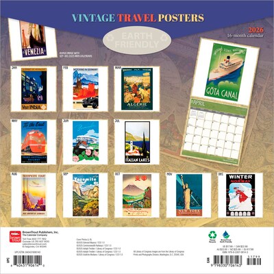 2026 BrownTrout Vintage Travel Posters 12 x 12 Monthly Wall Calendar (9798330706143)