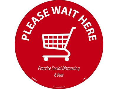 National Marker TexWalk® Floor Decal, Please Wait Here, 8, Red/White (WFS82TX)