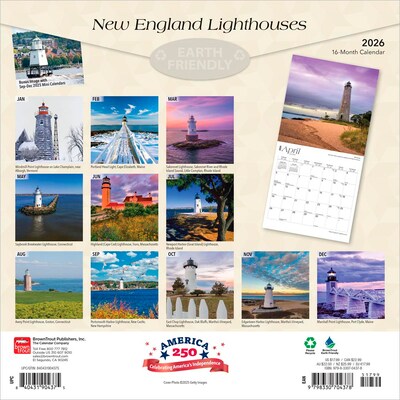2026 BrownTrout New England Lighthouses 12 x 12 Monthly Wall Calendar (9798330704378)