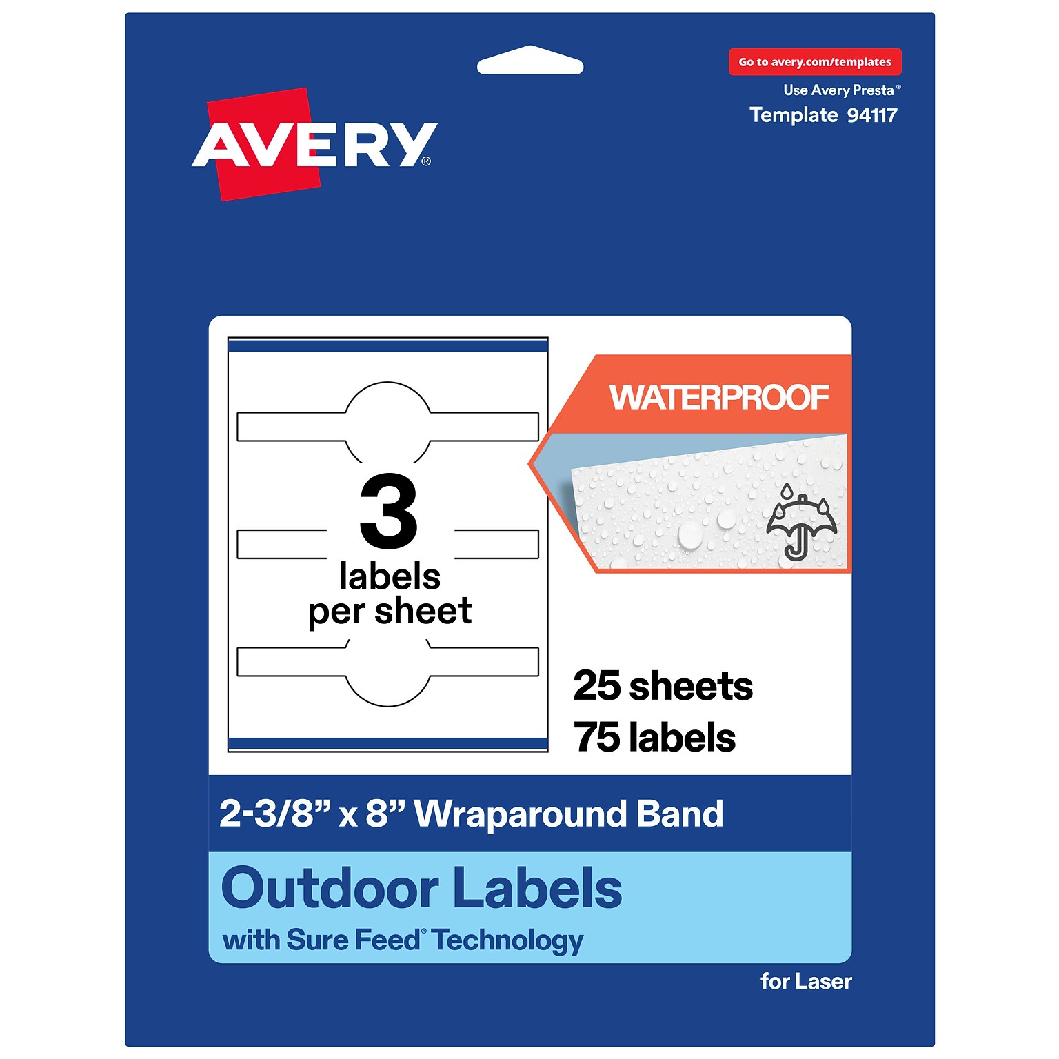 Avery Cigar Laser Multipurpose Labels, 2-3/8 x 8, White, 75/Pack (19479399161)