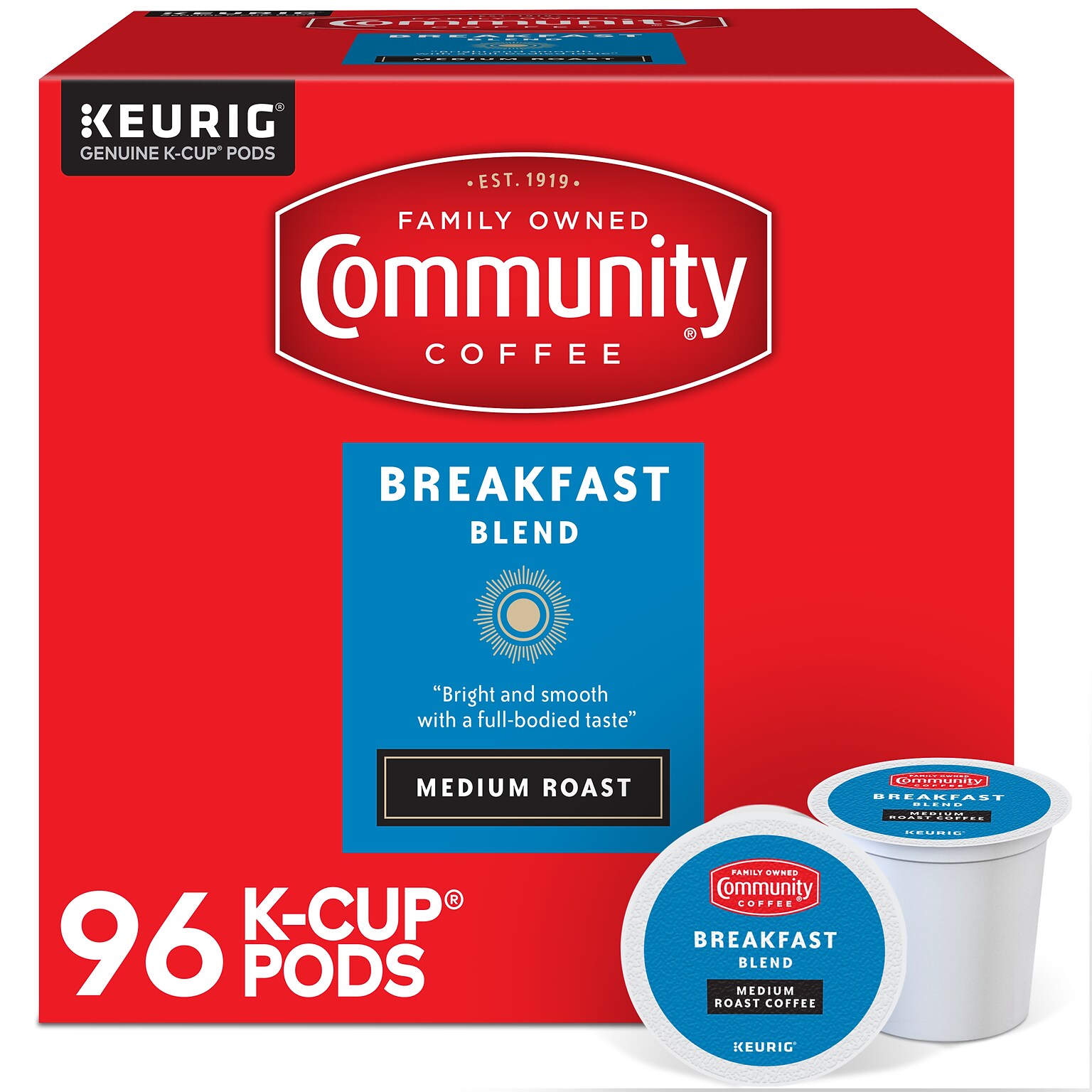 Community Coffee Breakfast Blend Coffee Keurig® K-Cup® Pods, Medium Roast, 96/Carton (5000374324CT)