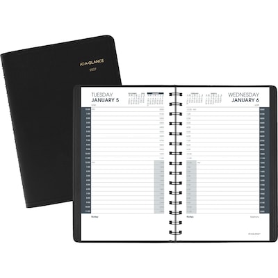 2027 AT-A-GLANCE 24-Hour 5 x 8 Daily Appointment Book Planner, Faux Leather Cover, Black (70-203-05-27)