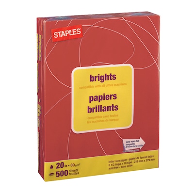 Staples Brights Multipurpose Colored Paper, 20 lbs., 8.5 x 11, Red, 500/Ream (25208)