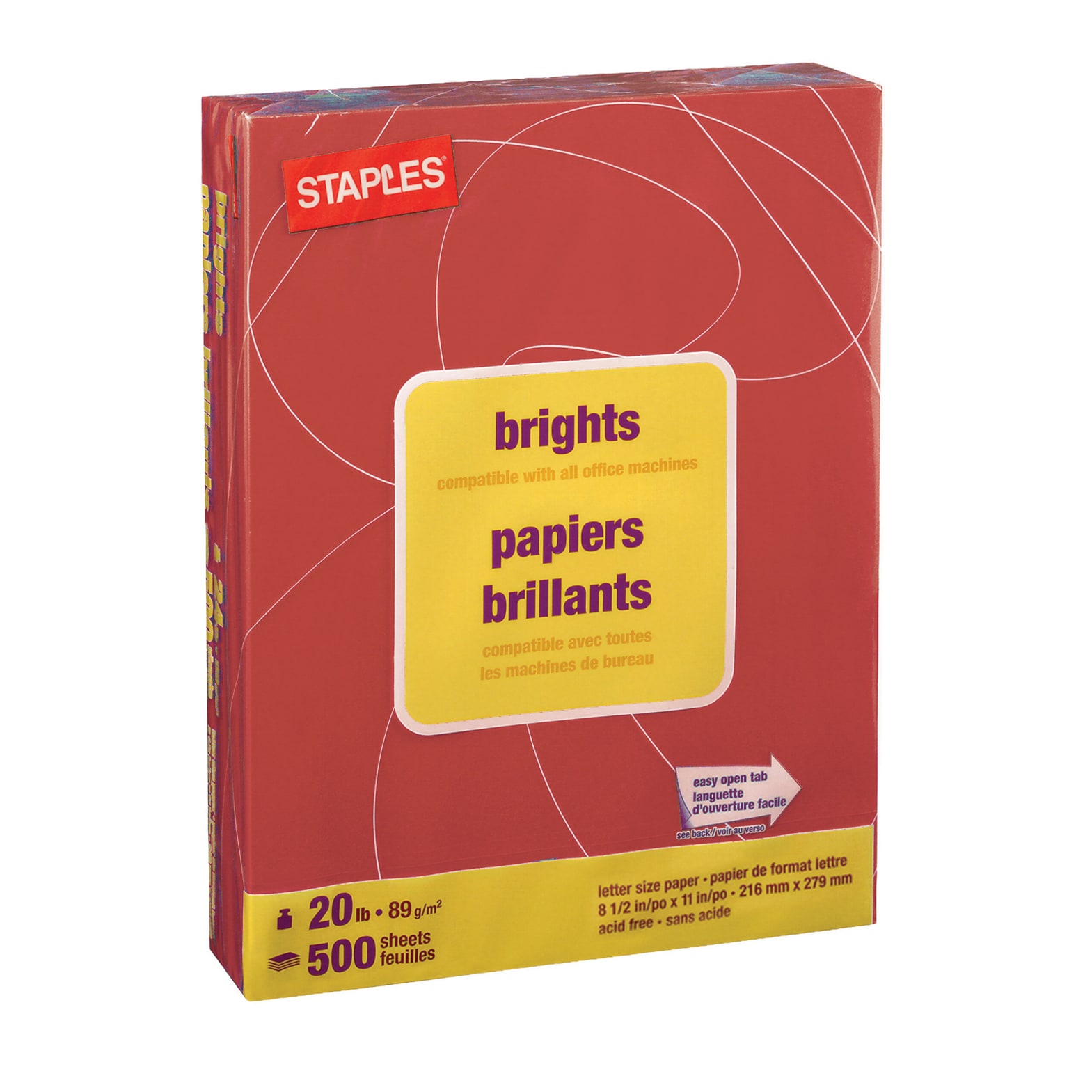 Staples Brights Multipurpose Colored Paper, 20 lbs., 8.5 x 11, Red, 500/Ream (25208)