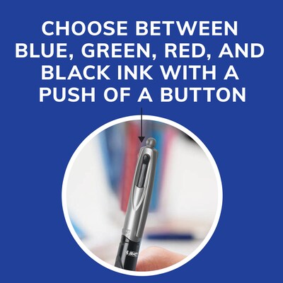 BIC 4-Color Grip Retractable Ballpoint Pen, 1.0mm, Assorted Ink, 12/Pack (MMPG11-AST)