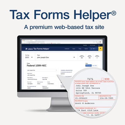 Adams 2025 1099-NEC Tax Forms Kit, 4-Part, 3-Up, A, 1, B & 2, 12/Pack (STAX512NEC-25)