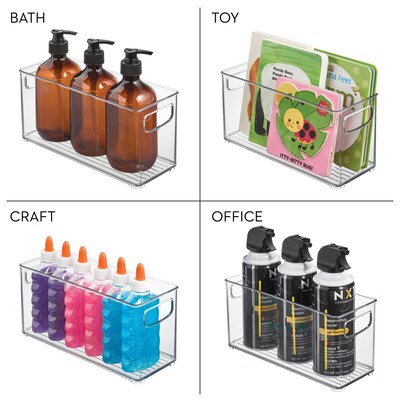 iDESIGN Small Stackable Plastic Storage Bin with Handles, 5" x 4" x 10", Clear, 4/Pack (95586N)