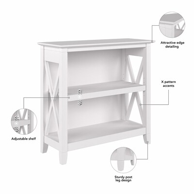 Bush Furniture Key West 30"H 2-Shelf Bookcase with Adjustable Shelf, Pure White Oak (KWB124WT-03)