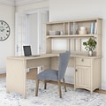 Bush Furniture Salinas 60W L Shaped Desk with Hutch, Antique White (SAL004AW)